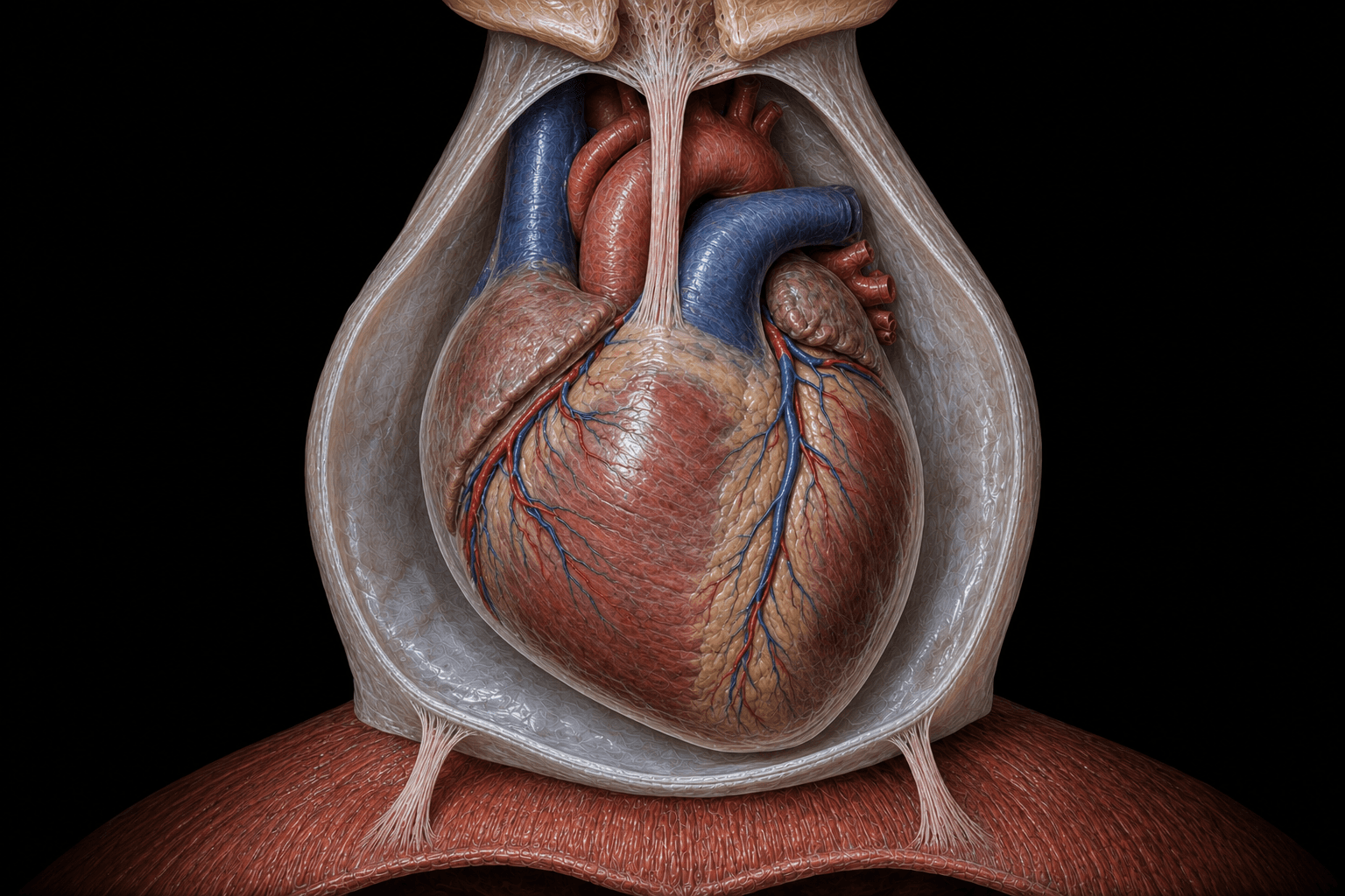 Cor i perikardium — anterior view